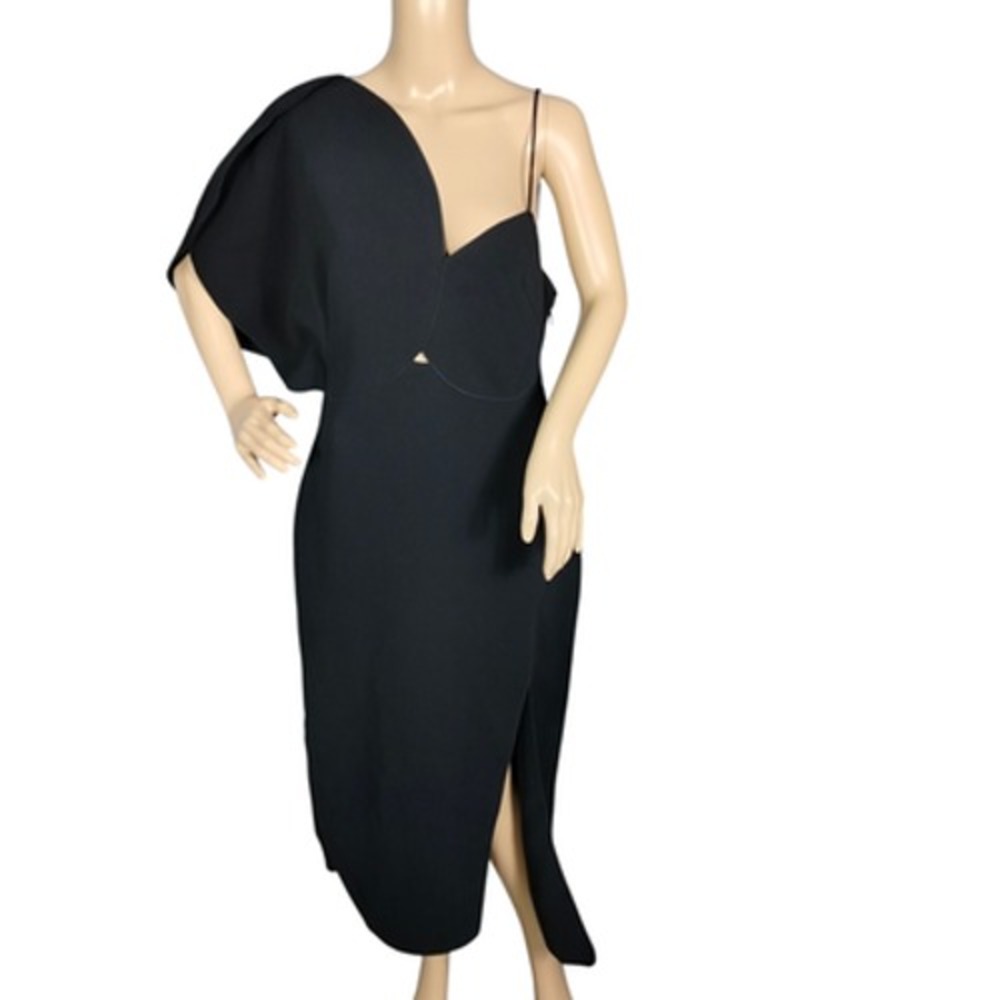 Acler Dress Womens 10 Allister Column Midi One Shoulder Asymmetrical New